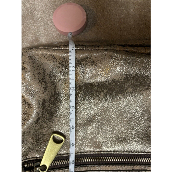 Fossil Explorer XL Metallic Leather Fold Over Crossbody Hobo Tote Shoulder Bag - Picture 10 of 11